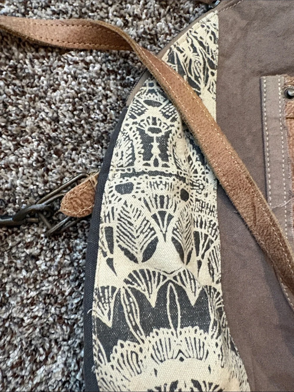 Men's Brown Patchwork Canvas & Leather Travel Bag